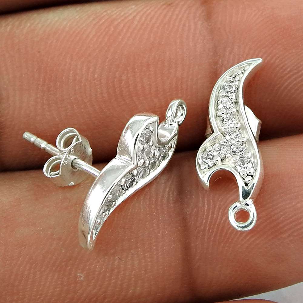 Natural Cubic Zirconia Gemstone Stud Tribal Earrings 925 Silver For Women F67