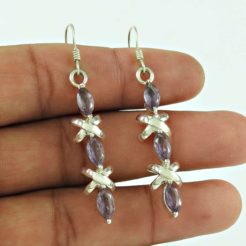 Designer 925 Sterling Silver Amethyst Gemstone Earring Traditional Jewellery