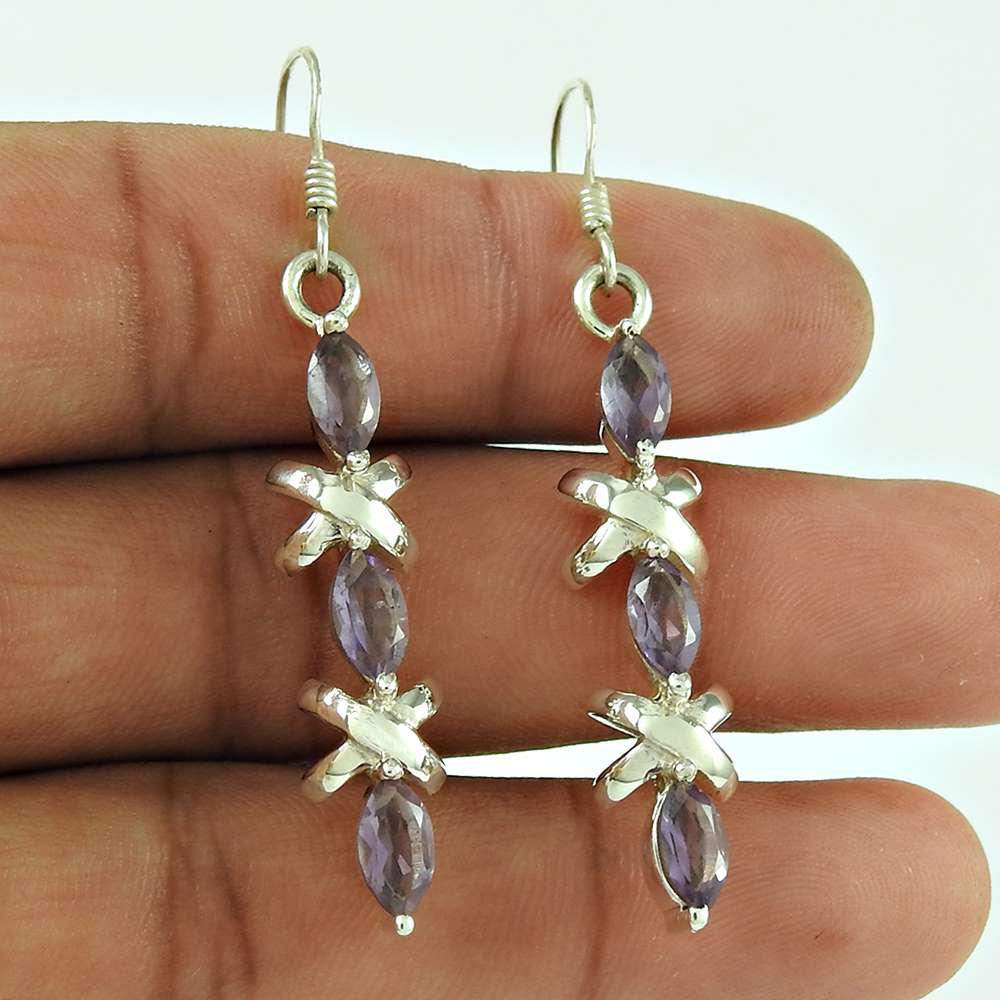 Party Wear 925 Sterling Silver Amethyst Gemstone Earring Ethnic Jewellery