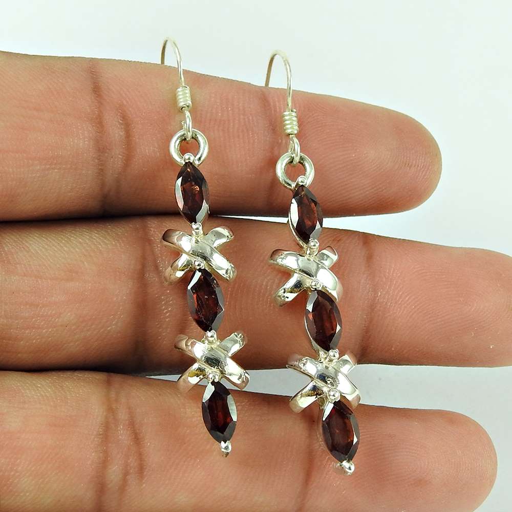Dainty 925 Sterling Silver Garnet Gemstone Earring Vintage Jewellery