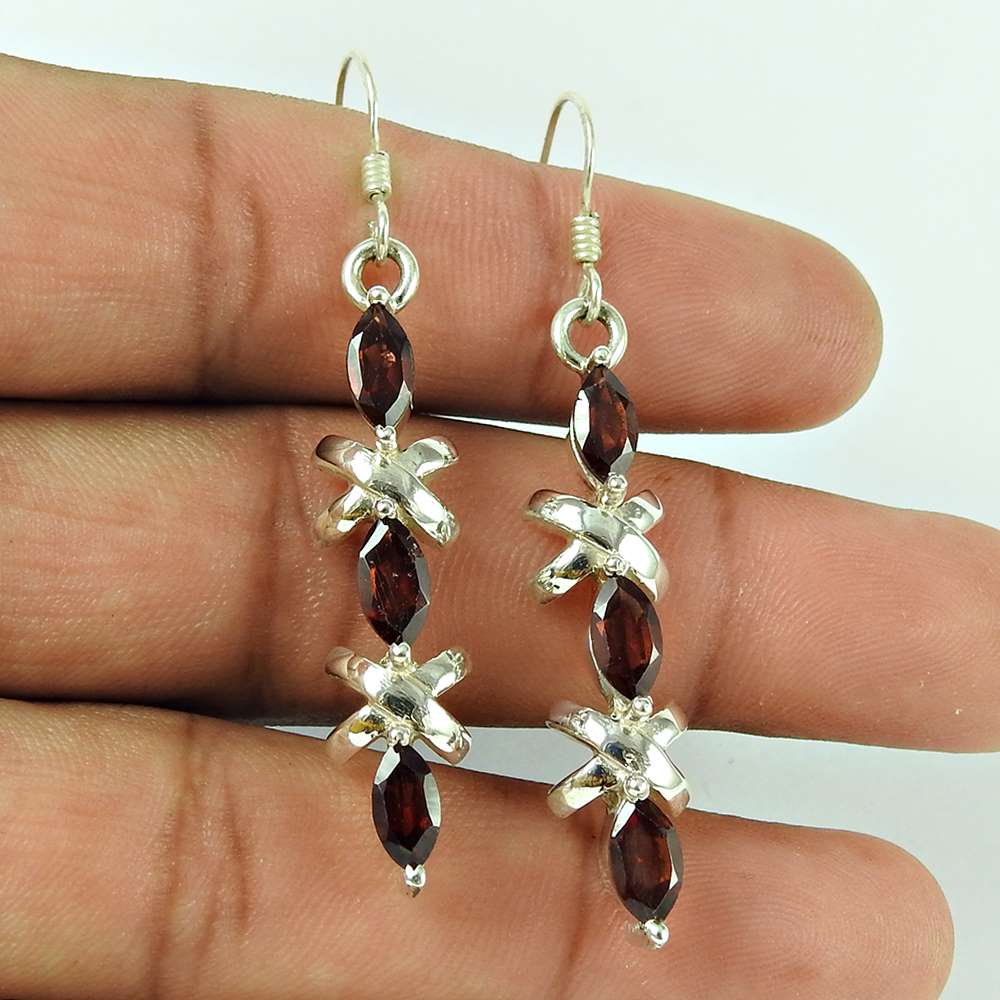 Good-Looking 925 Sterling Silver Garnet Gemstone Earring Antique Jewellery