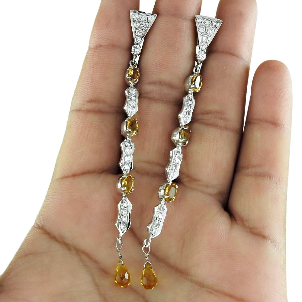 Natural Citrine Gemstone Dangle Bohemian Earrings 925 Silver For Girls Y67