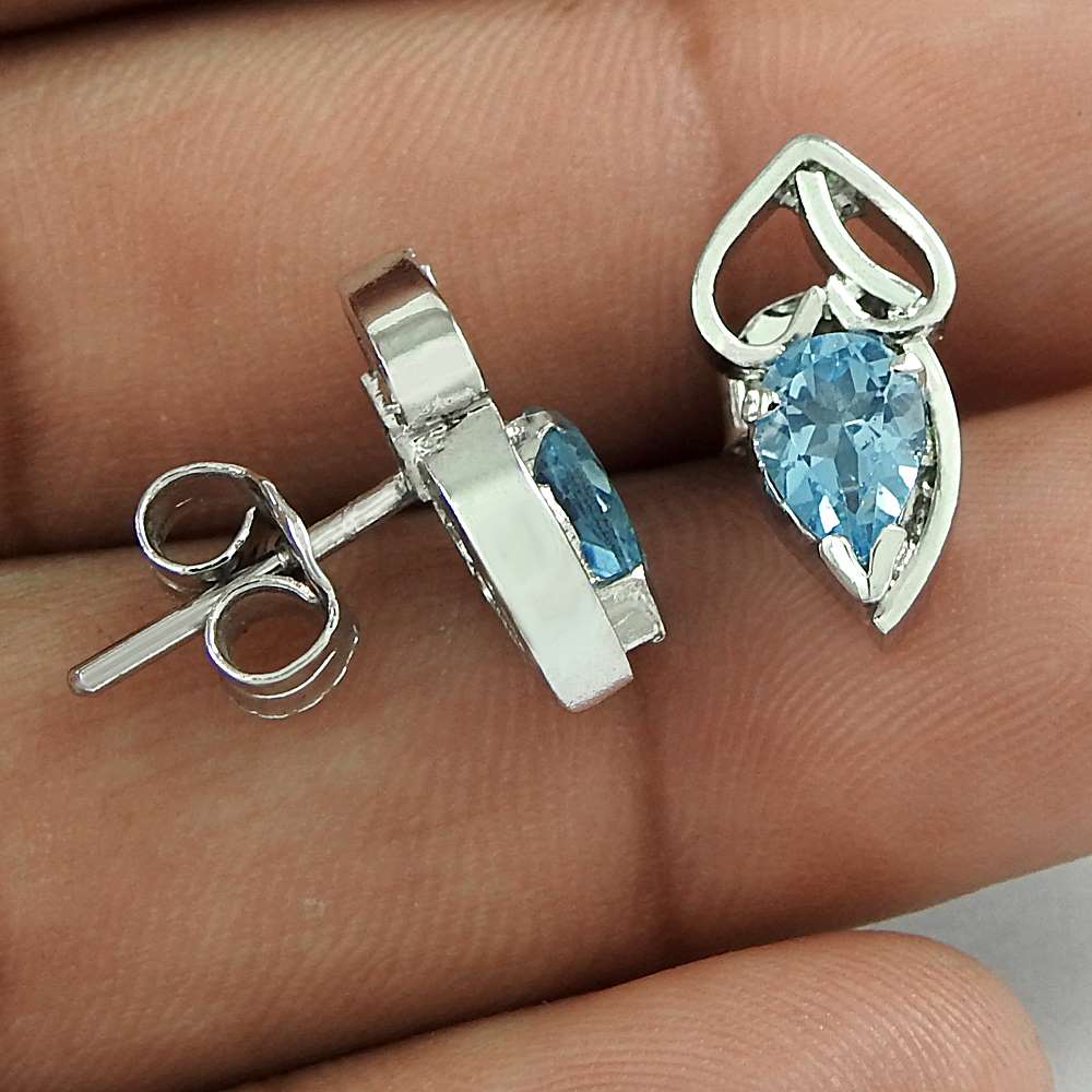 Natural Topaz Gemstone 925 Sterling Silver Stud Vintage Earrings For Girls C68