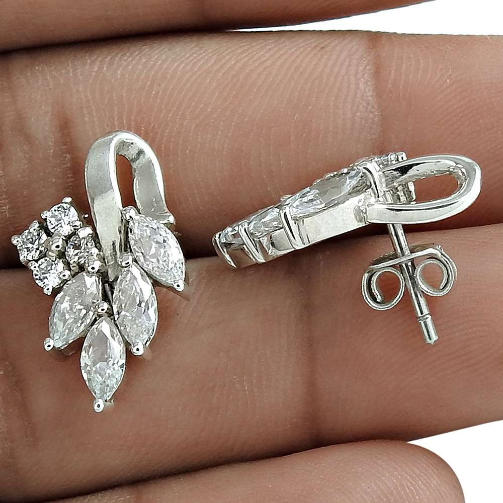 Natural Cubic Zirconia Gemstone 925 Sterling Silver Stud Boho Earrings K8