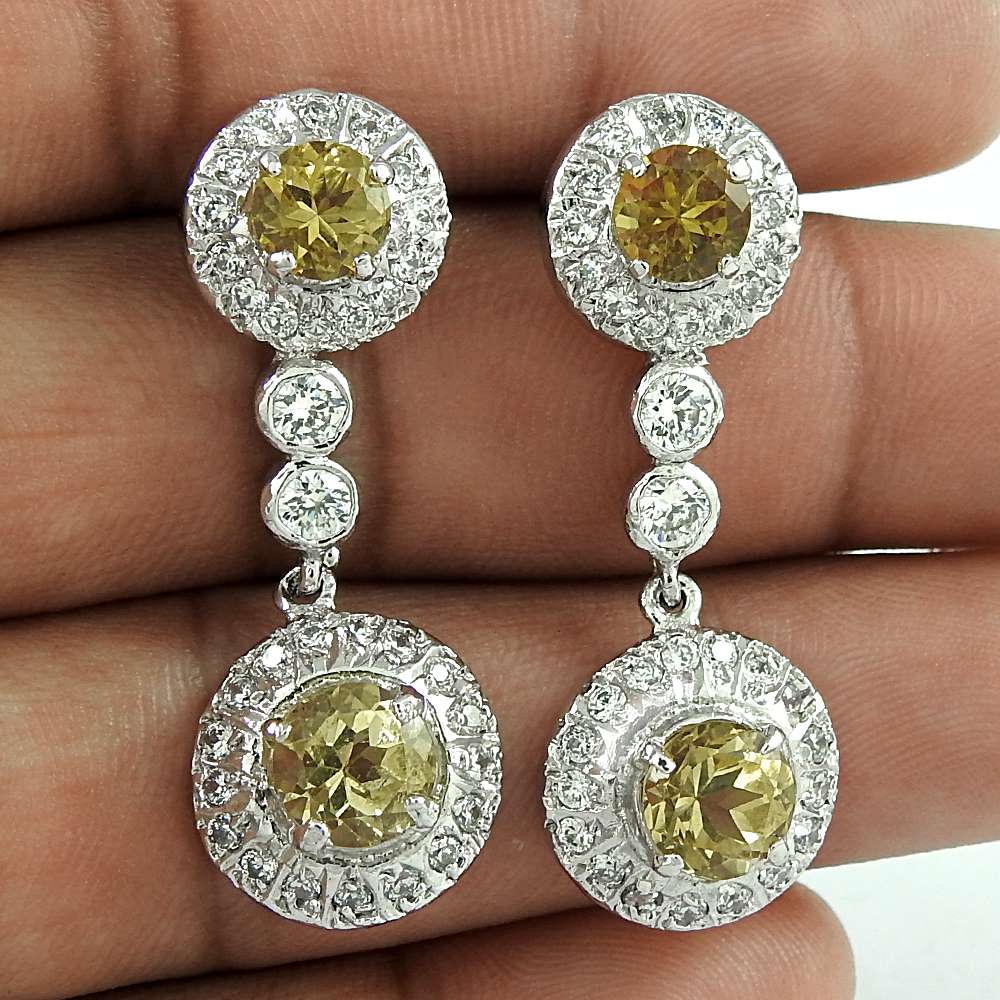Natural Citrine Gemstone 925 Silver Dangle Vintage Earrings For Women G68