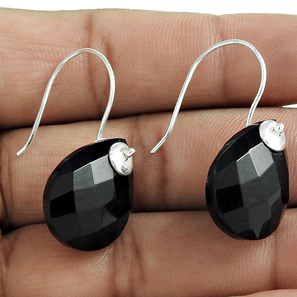 Gift For Women Dangle Tribal Earrings 925 Silver Natural Onyx Gemstone T68