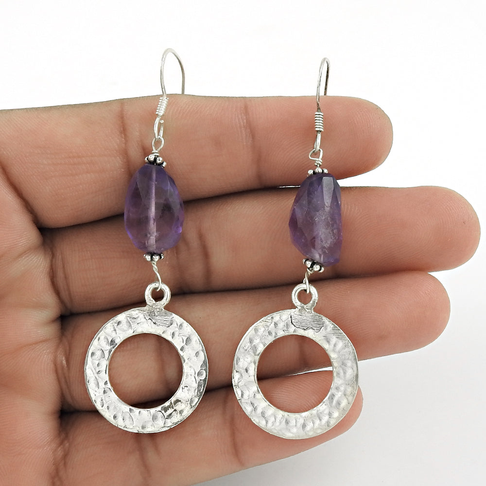 Christmas Gift Natural Amethyst Drop/Dangle Earrings 925 Silver E6