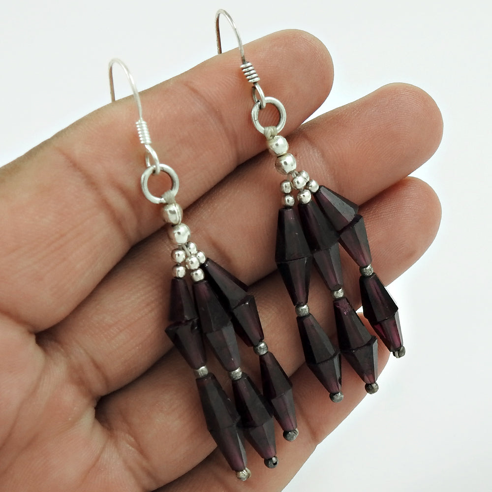 Christmas Gift 925 Sterling Silver Natural Garnet Quartz Vintage Earrings A8