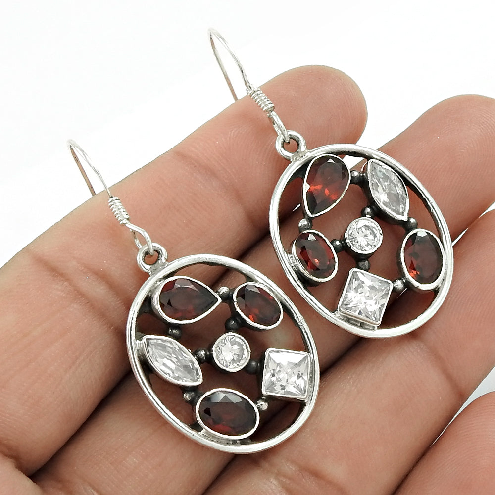 Natural Garnet Gemstone 925 Sterling Silver Christmas Gift Earrings For Girls G8