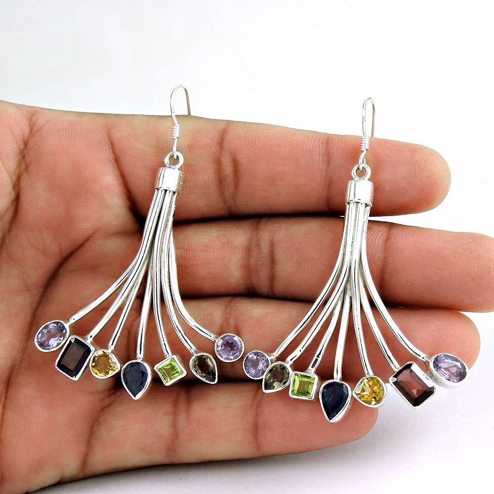 925 Sterling Silver Fashion Jewellery Charming Amethyst Smoky Quartz Peridot Iolite Citrine Garnet Gemstone Earrings