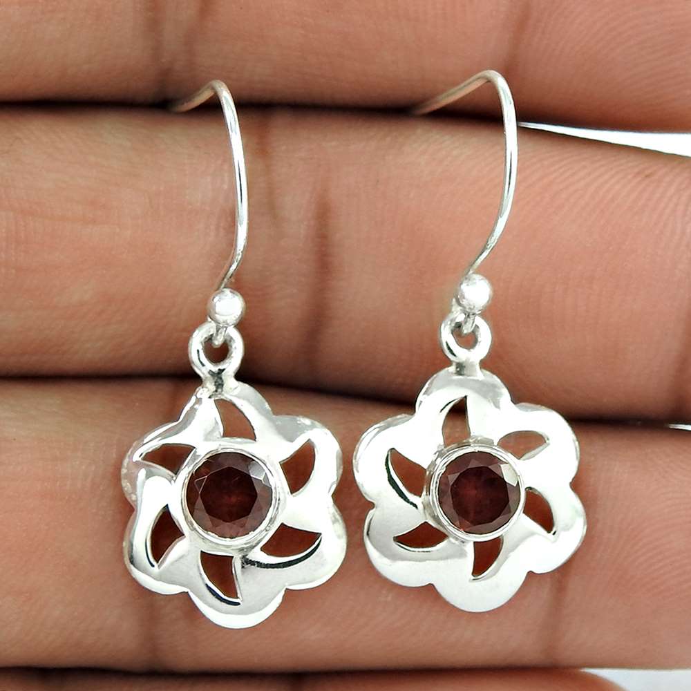 Natural Garnet Gemstone Dangle Tribal Earrings 925 Silver For Women Y69