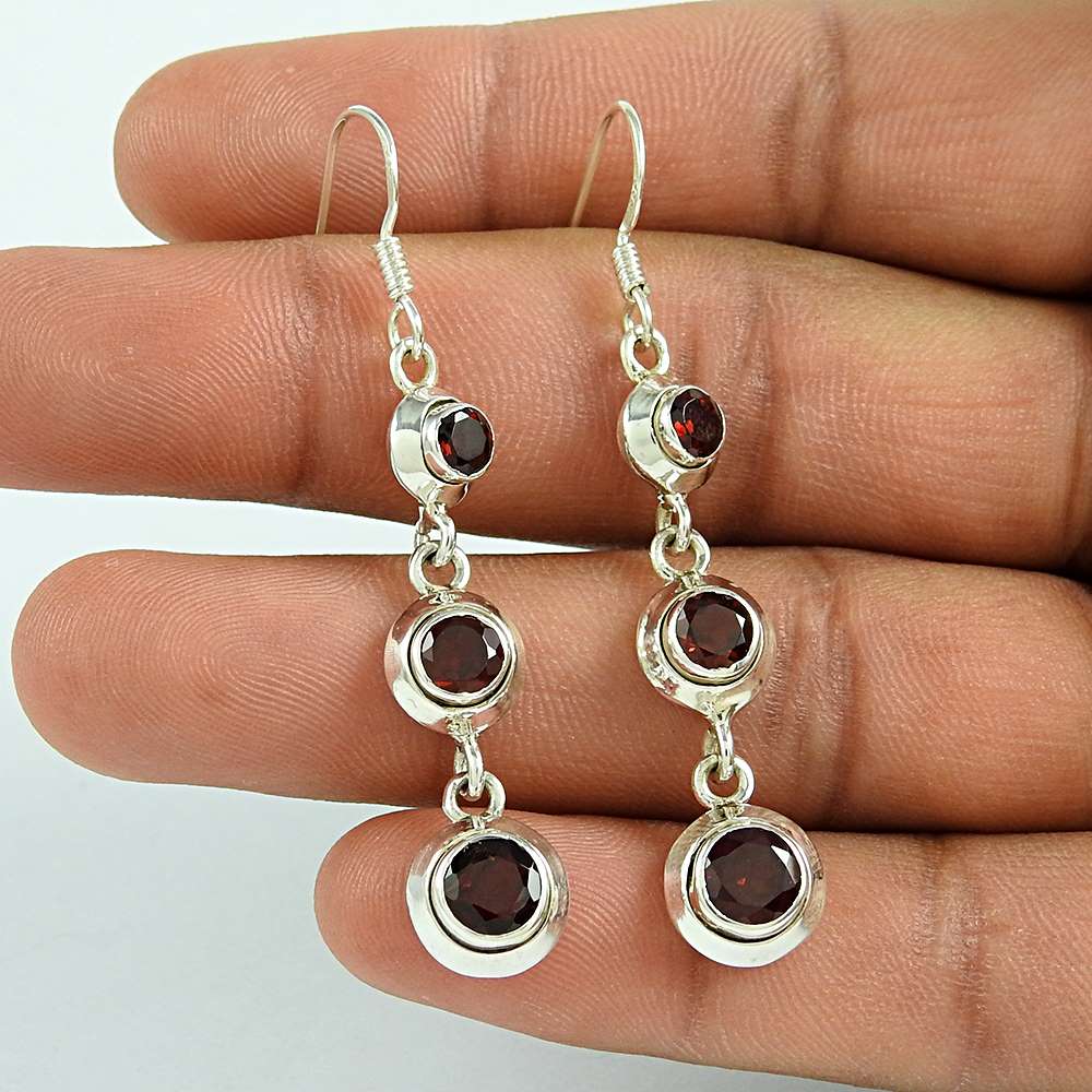 925 Sterling Silver Jewellery Fashion Garnet Gemstone Earrings Wholesaler
