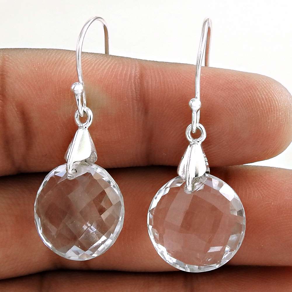 Gift For Her Natural Crystal Dangle Ethnic Earrings 925 Silver O71