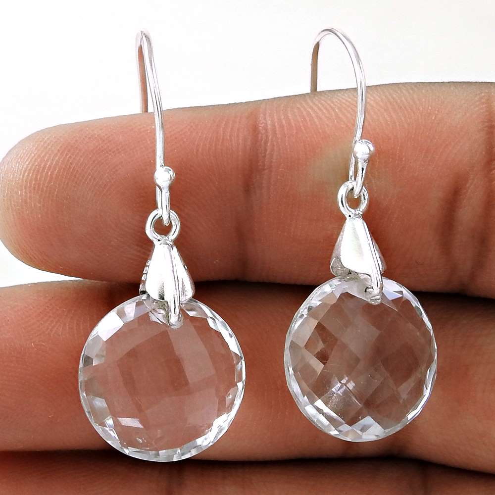Gift For Her 925 Silver Natural Crystal Gemstone Dangle Ethnic Earrings P71