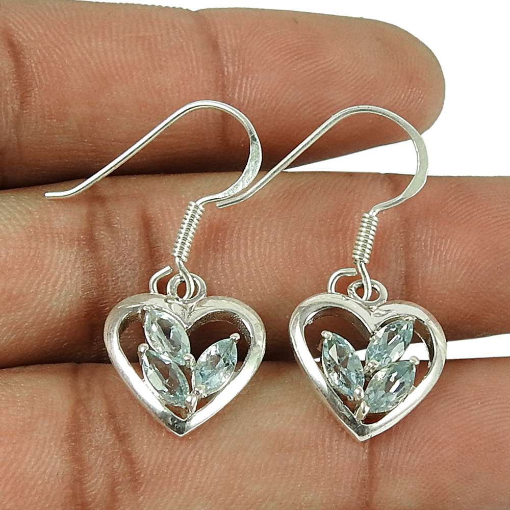 Stunning 925 Sterling Silver Blue Topaz Gemstone Heart Earrings