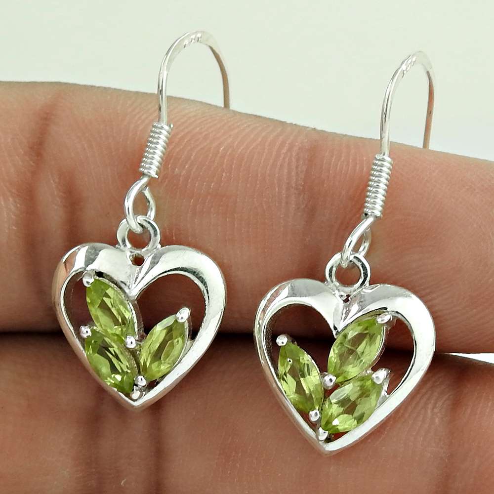 Scrumptious 925 Sterling Silver Peridot Gemstone Heart Earrings