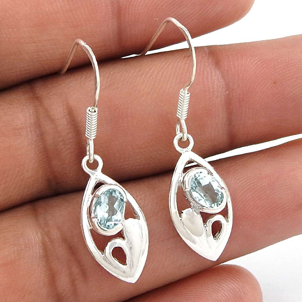Classic 925 Sterling Silver Blue Topaz Gemstone Earrings