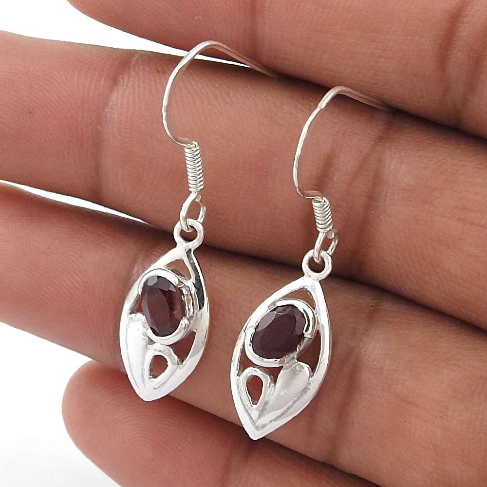 Trendy 925 Sterling Silver Garnet Gemstone Earrings