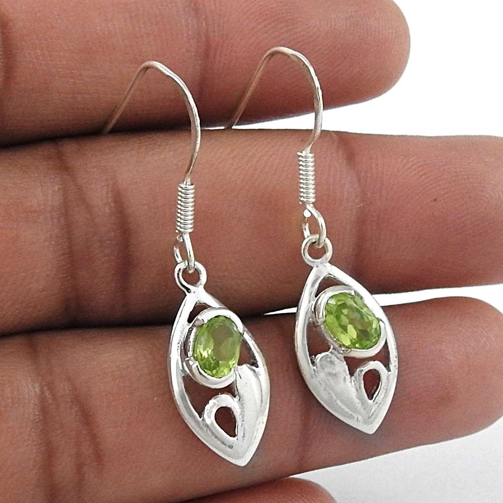 Lovely 925 Sterling Silver Peridot Gemstone Earrings