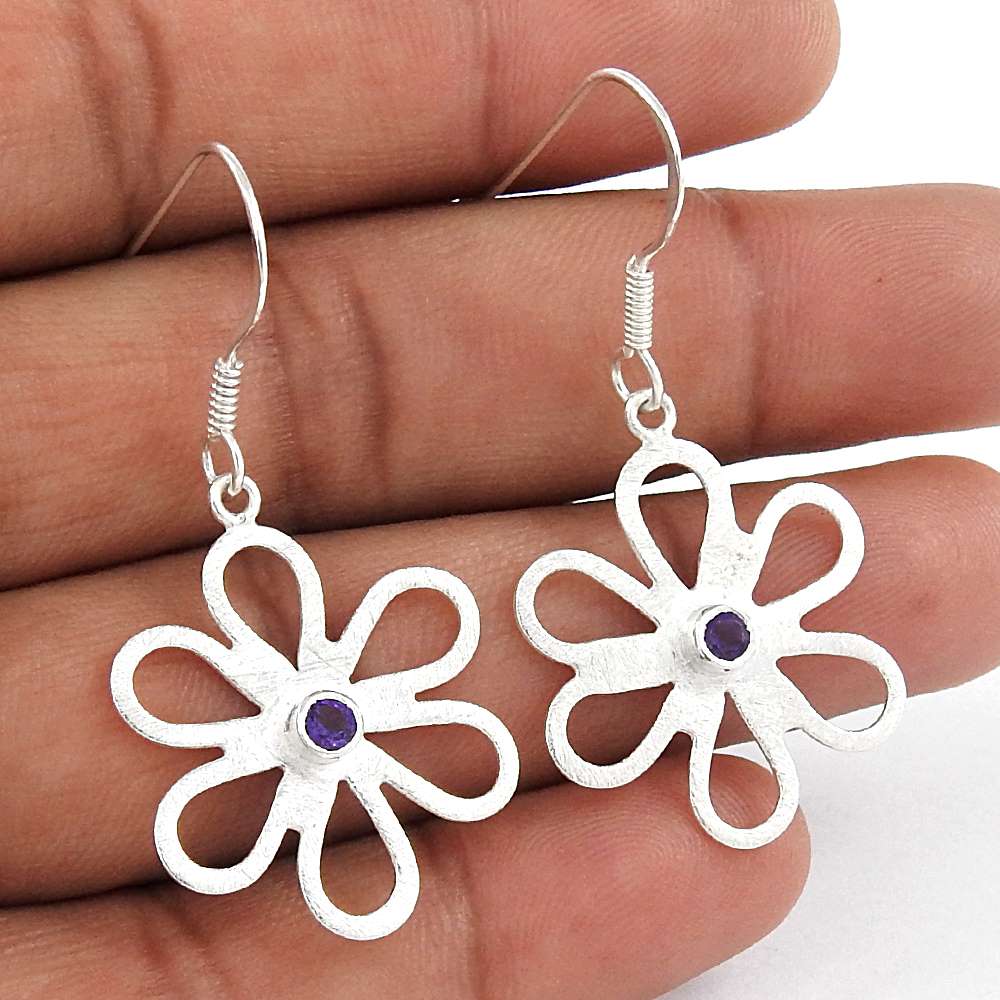 Lovely 925 Sterling Silver Amethyst Gemstone Earrings