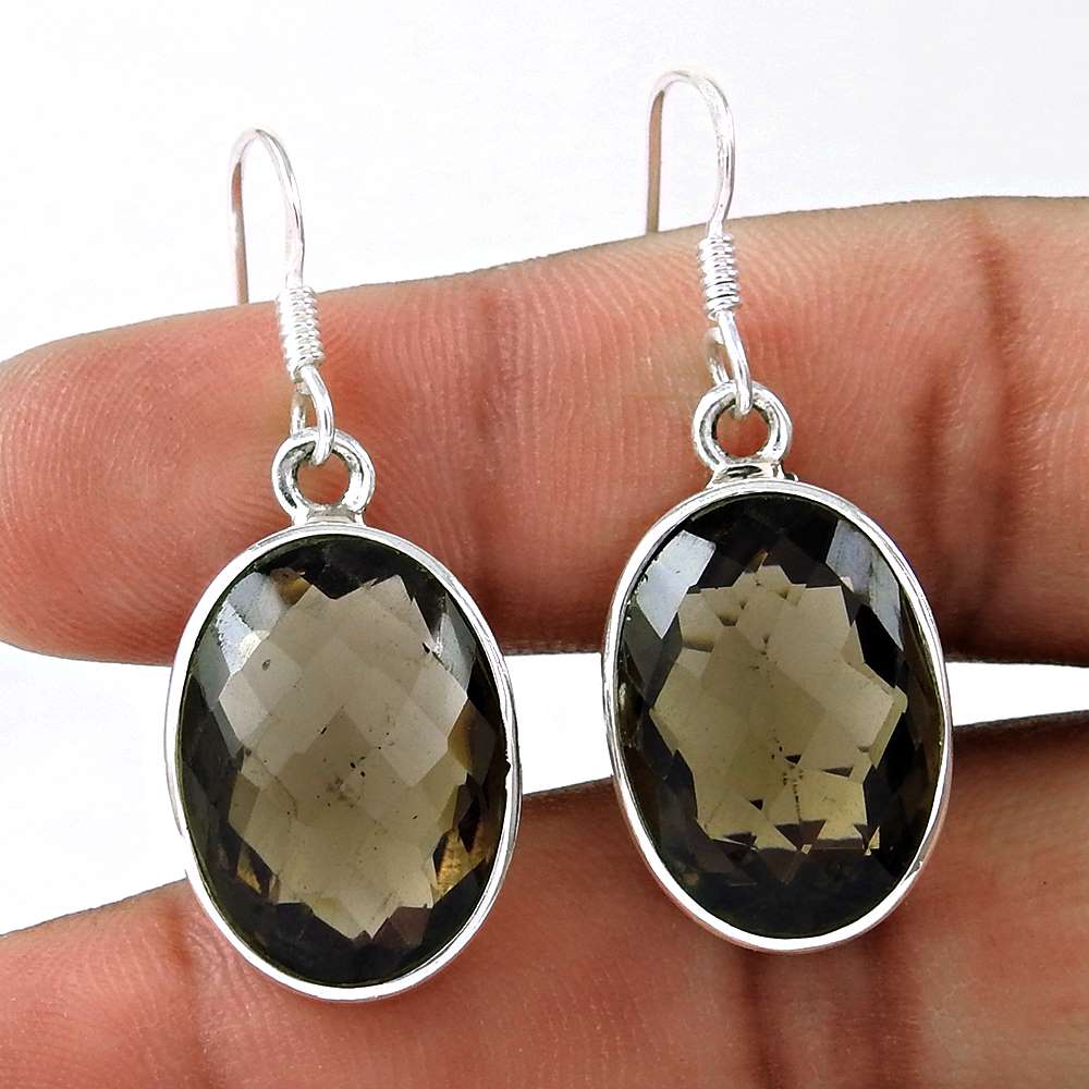 925 Sterling Silver Jewellery Fashion Smoky Quartz Gemstone Earrings