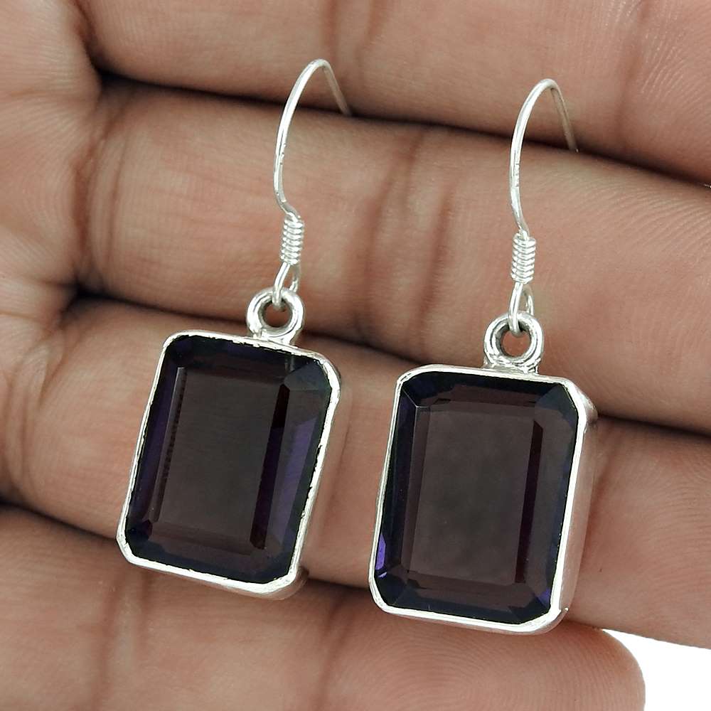 Birthday Gift For Her Natural Glass Dangle Tribal Earrings 925 Silver X75