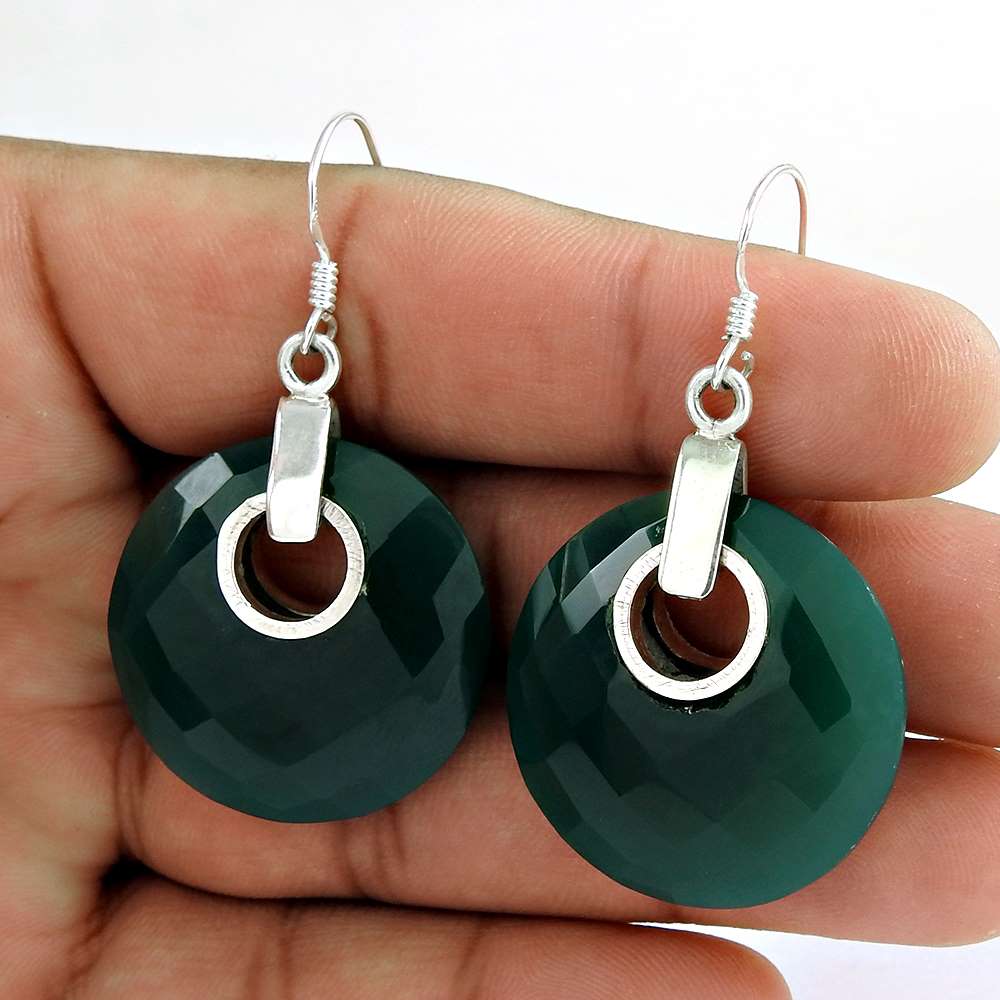 925 Sterling Silver Jewellery Green Onyx Gemstone Fashion Earrings