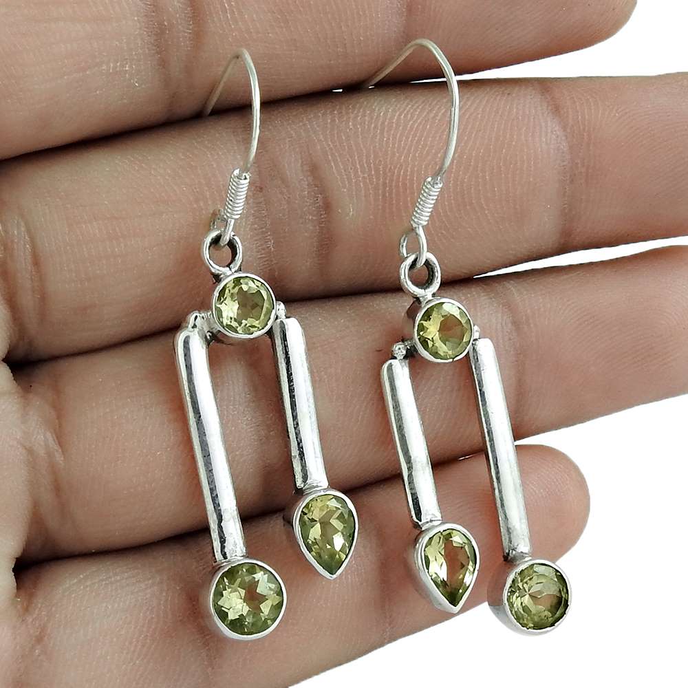 Natural Lemon Topaz Dangle Vintage Earrings 925 Silver For Women F76
