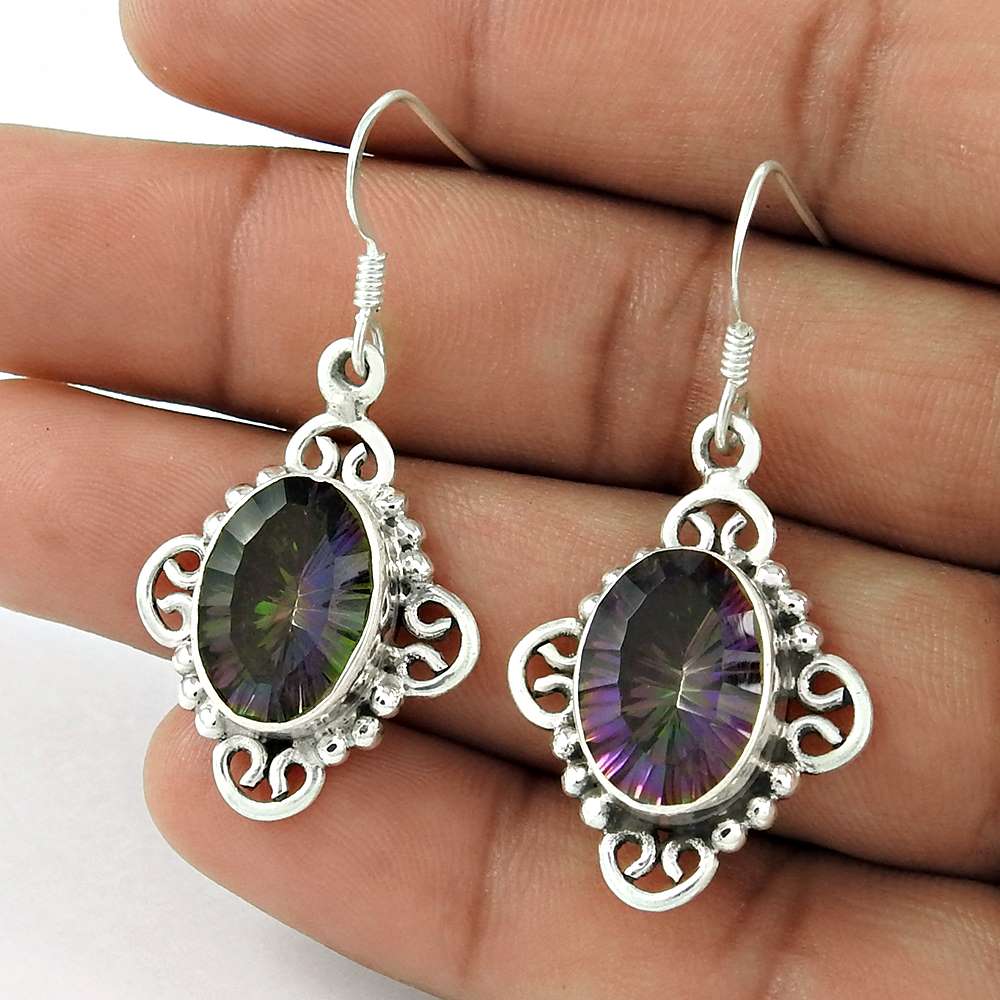 925 Sterling Silver Gemstone Jewellery Charming Mystic Topaz Gemstone Earrings