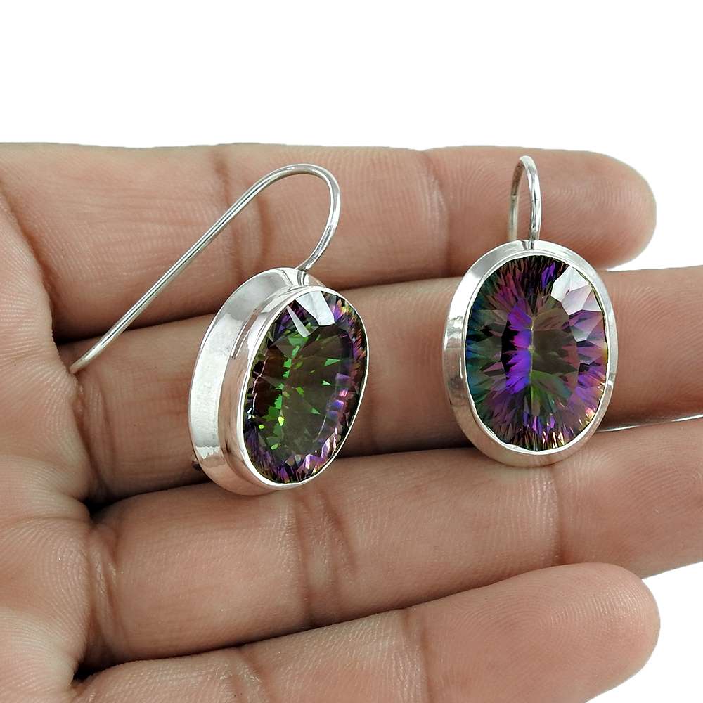 Gift For Women Dangle Tribal Earrings 925 Silver Natural Mystic Quartz O31
