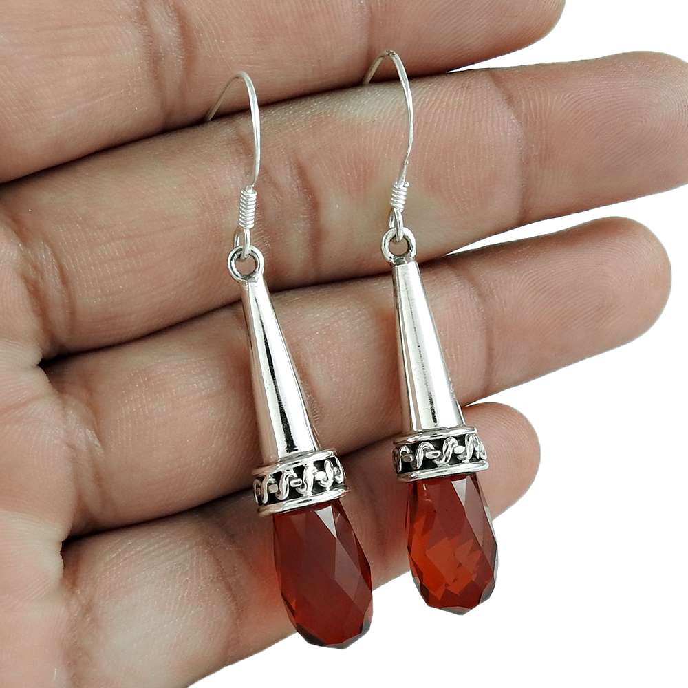 Natural Glass Gemstone Dangle Ethnic Earrings 925 Silver For Women H77