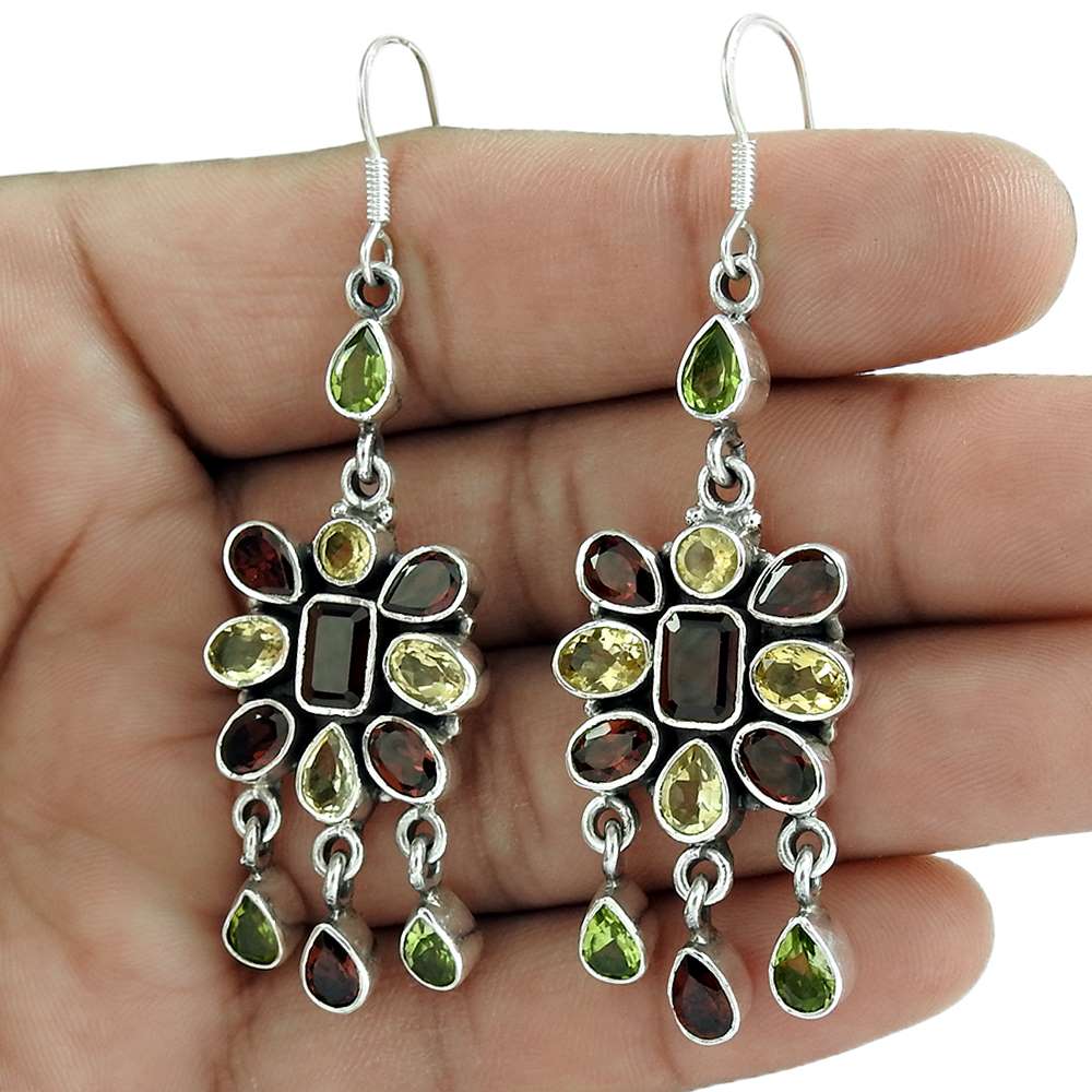 Gift For Women Dangle Bohemian Earrings 925 Silver Natural Citrine O77