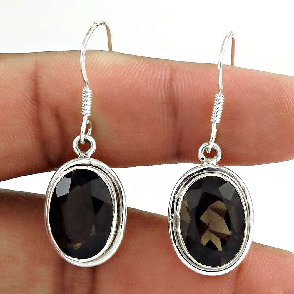 Indian Sterling Silver Jewellery Fashion Smoky Quartz Gemstone Earrings