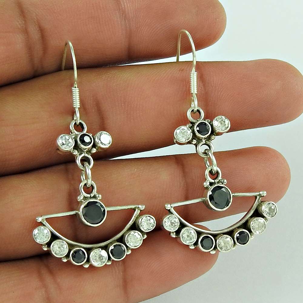 Stunning 925 Sterling Silver Smoky Quartz White CZ Gemstone Earring Jewellery