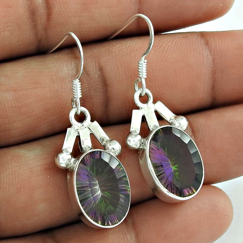 Natural Mystic Gemstone Dangle Ethnic Earrings 925 Sterling Silver L78