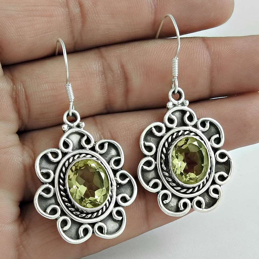 Gift For Women Dangle Vintage Earrings 925 Silver Natural Lemon Topaz N78
