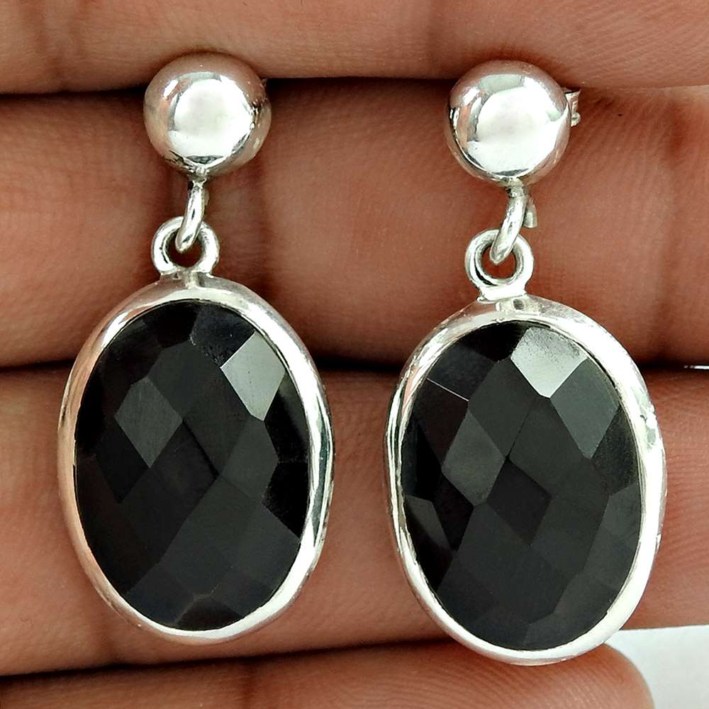 Natural Onyx Gemstone Dangle Bohemian Black Earrings 925 Silver U78