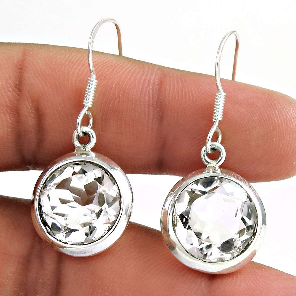 Natural Crystal Gemstone 925 Silver Dangle Tribal Earrings For Women W78