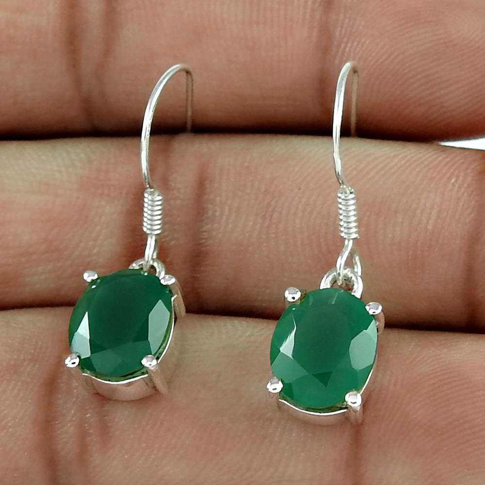 Natural Onyx Gemstone Dangle Tribal Earrings 925 Silver For Women X78