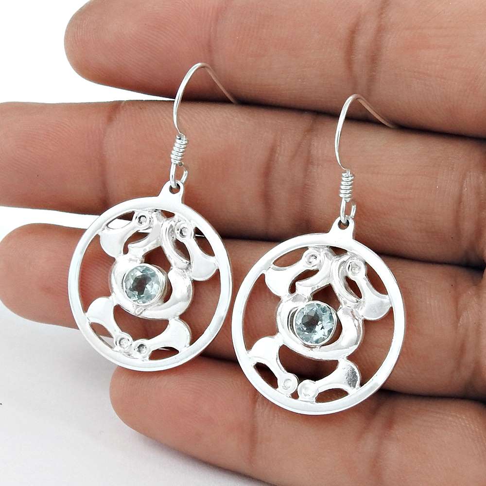 Seemly 925 Sterling Silver Blue Topaz Gemstone Earrings