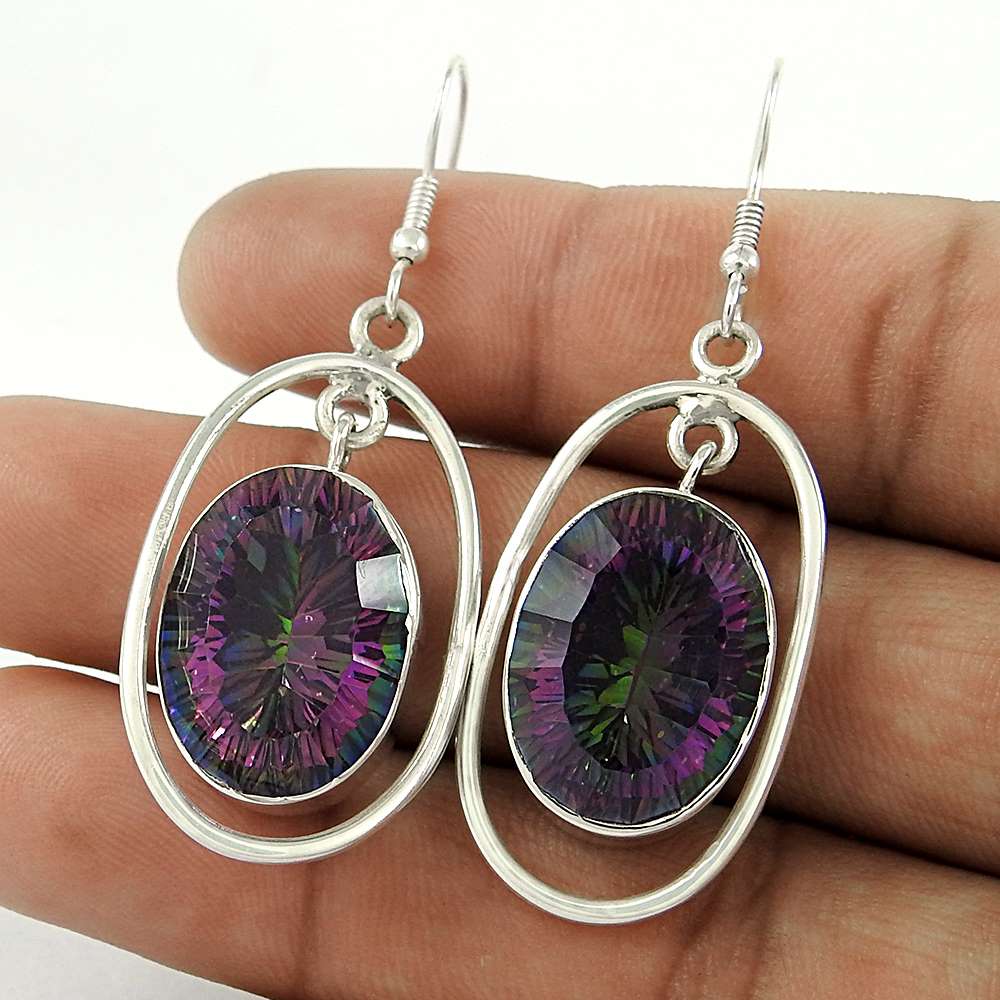 Indian Sterling Silver Jewellery Beautiful Mystic Topaz Gemstone Earrings Wholesale