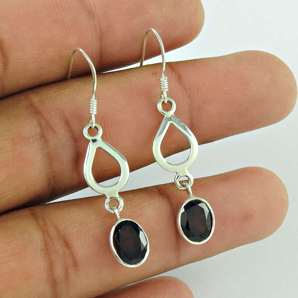 925 Sterling Silver Antique Jewellery Traditional Garnet Gemstone Earrings Wholesaler India
