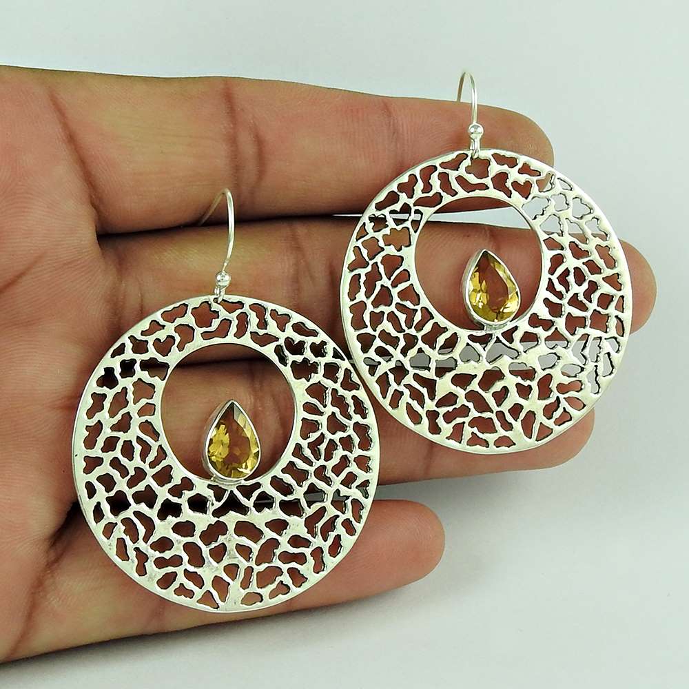 Classic 925 Sterling Silver Lemon Topaz Gemstone Earring Jewellery