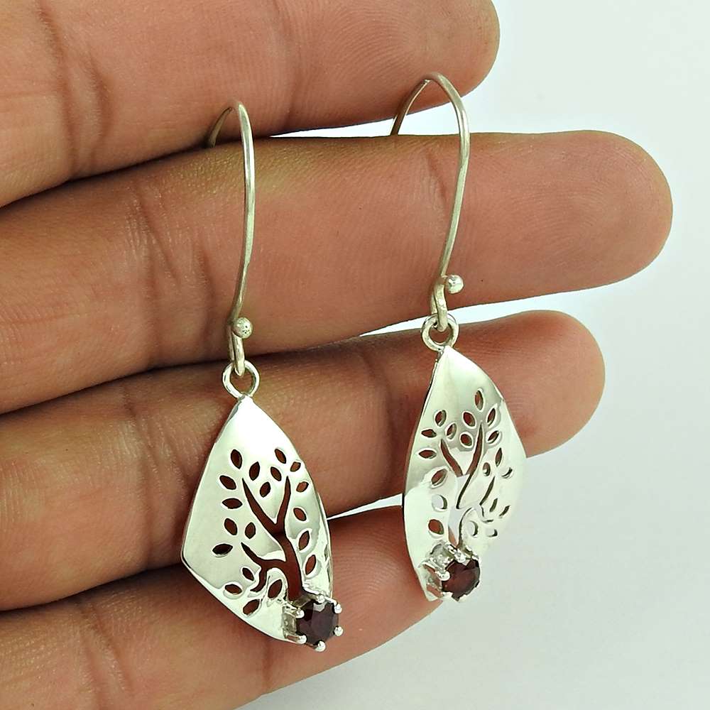 925 Sterling Silver Jewellery Charming Garnet Gemstone Earrings Supplier India