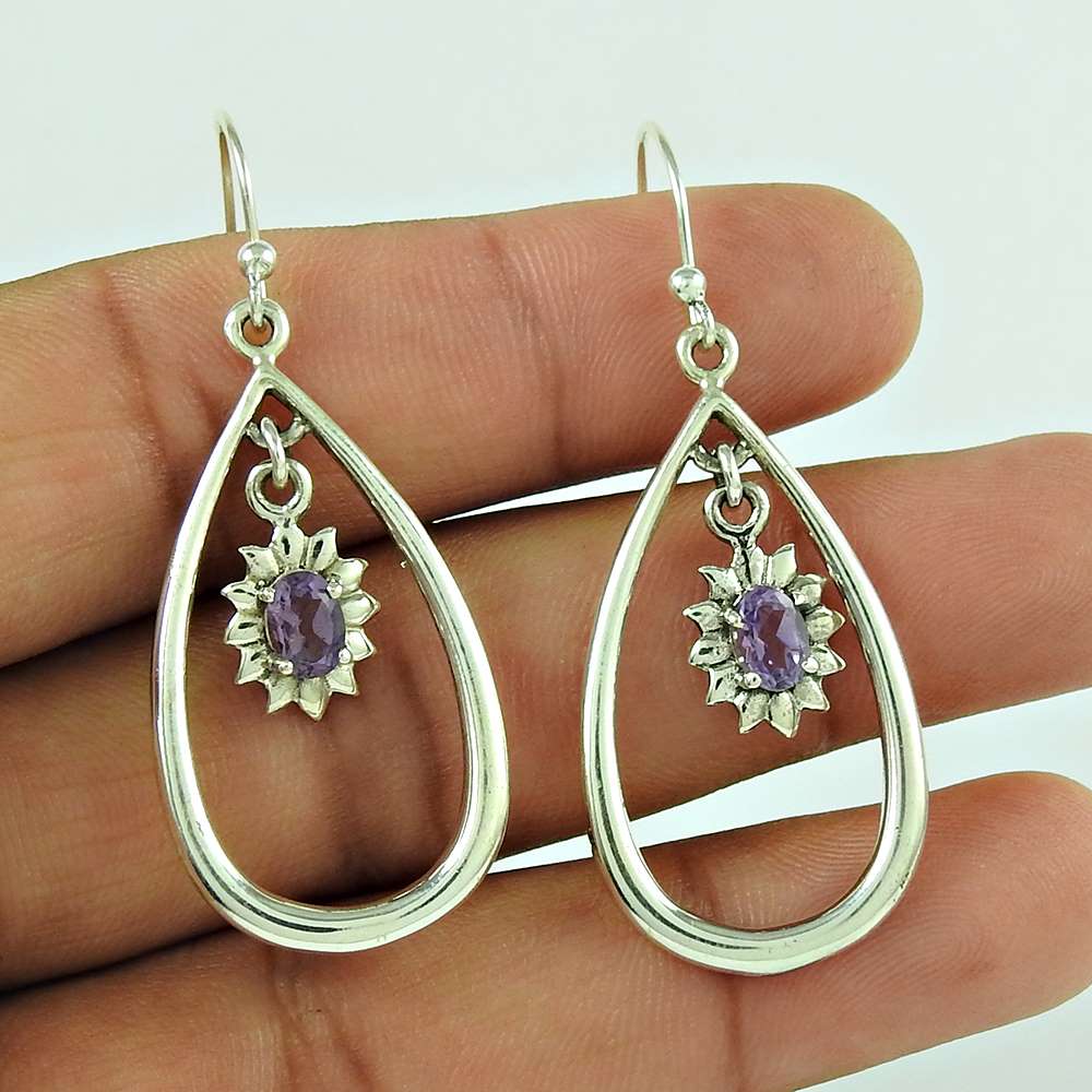 Big Royal Style 925 Sterling Silver Amethyst Earrings Supplier India