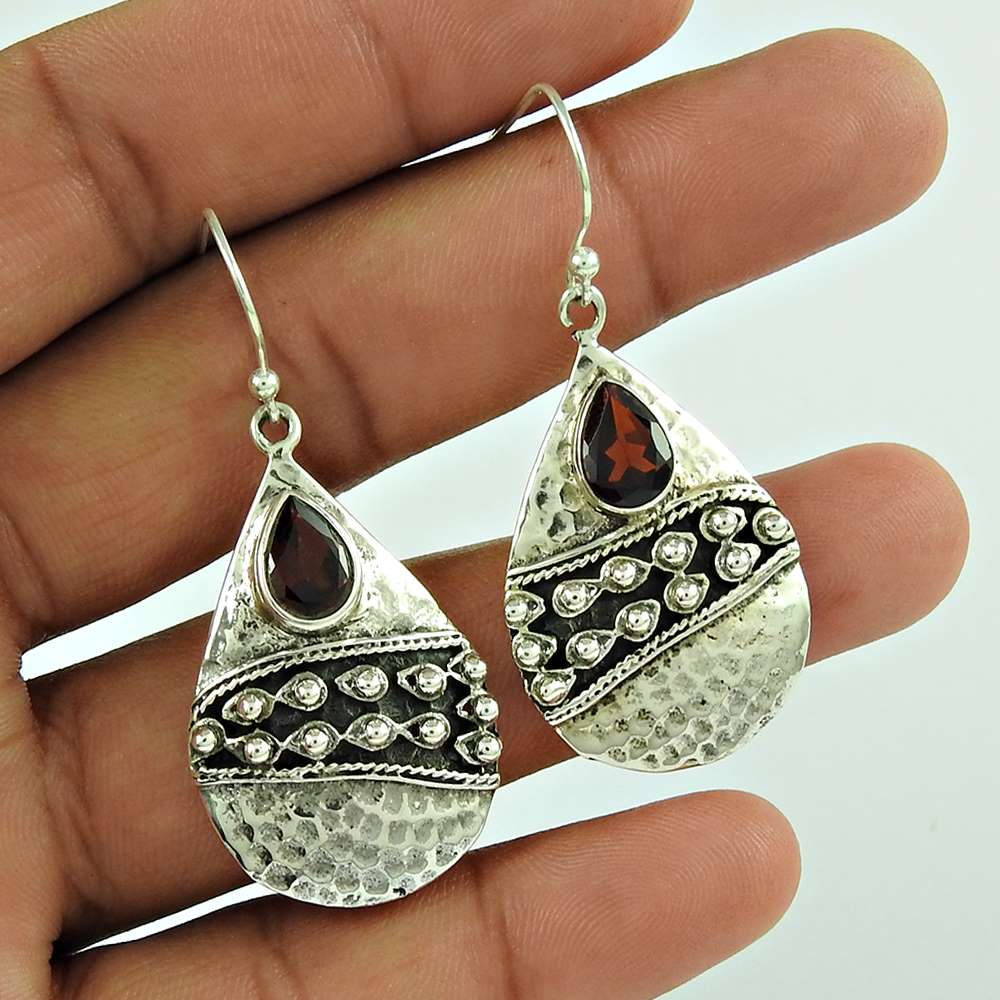 Classic 925 Sterling Silver Garnet Gemstone Earring Jewellery