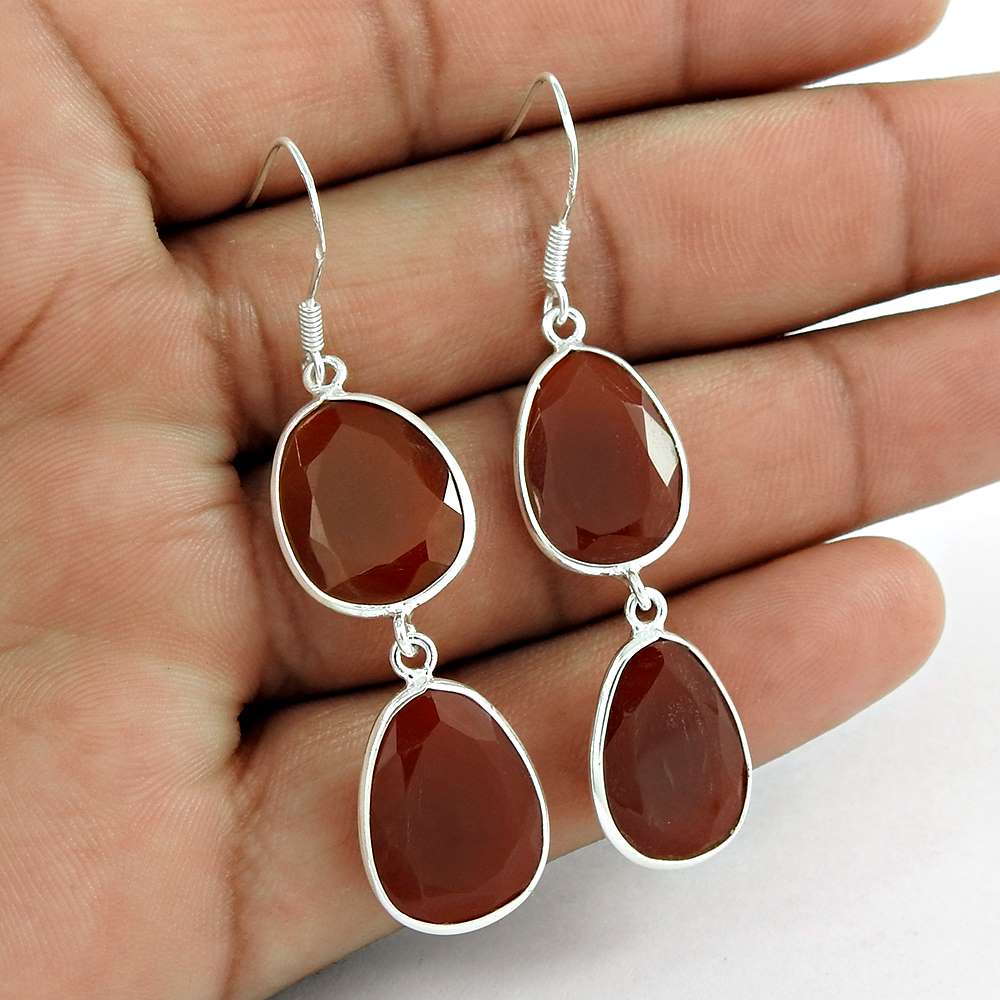 Gift For Women Dangle Bohemian Earrings 925 Silver Natural Onyx R22