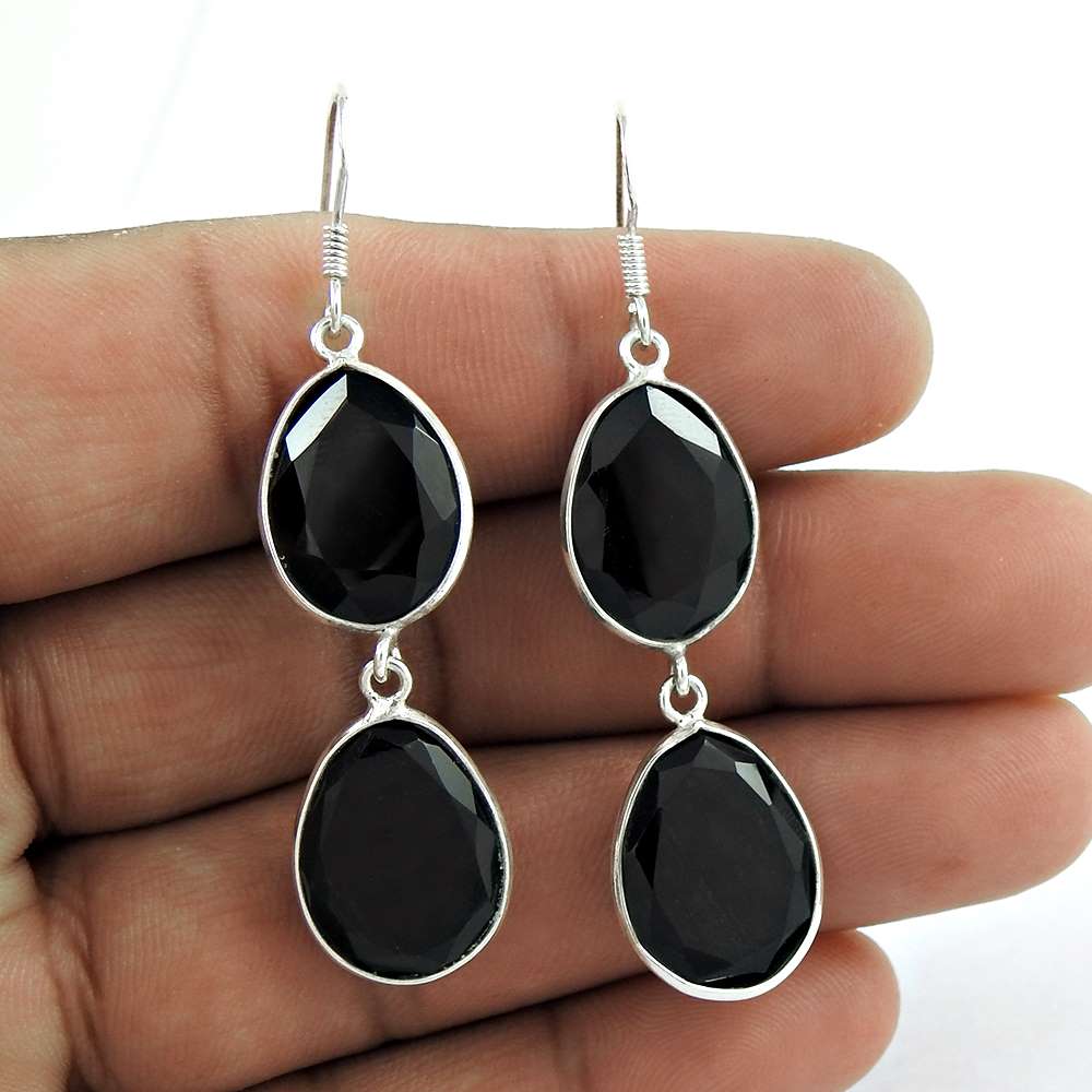 Natural Onyx Gemstone Dangle Bohemian Earrings 925 Sterling Silver K8