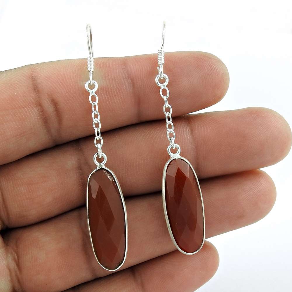 Natural Onyx Gemstone Dangle Ethnic Red Earrings 925 Sterling Silver J84
