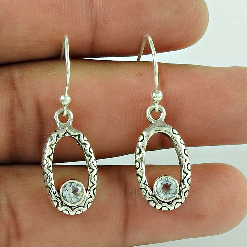 Designer 925 Sterling Silver Blue Topaz Gemstone Earring Traditional Jewellery